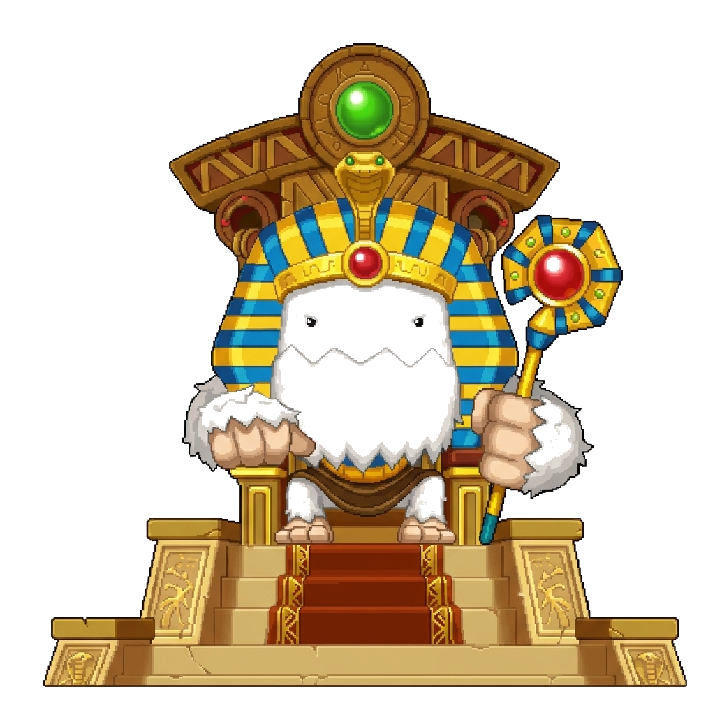 Pharaoh Yeti on Golden Throne
